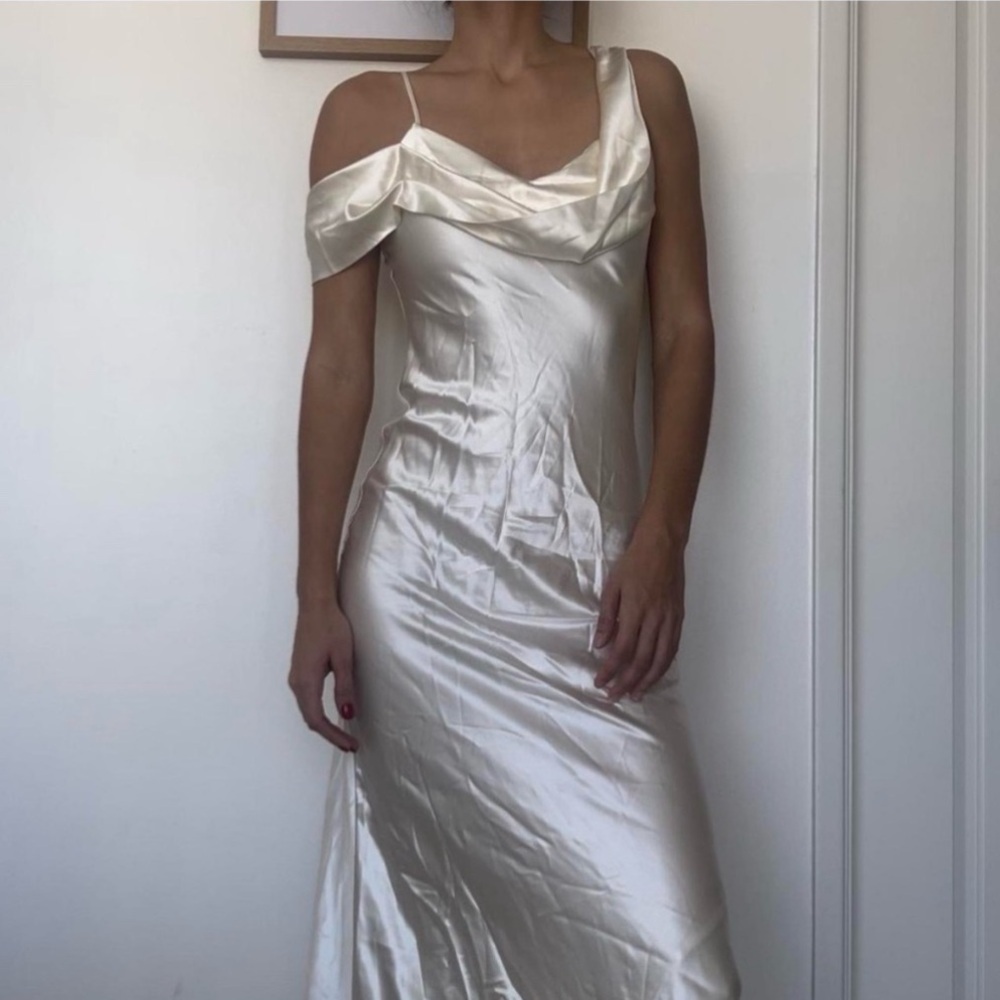 Reformation Ivory Satin Cowl Neck Wedding Gown - Picture 3 of 12